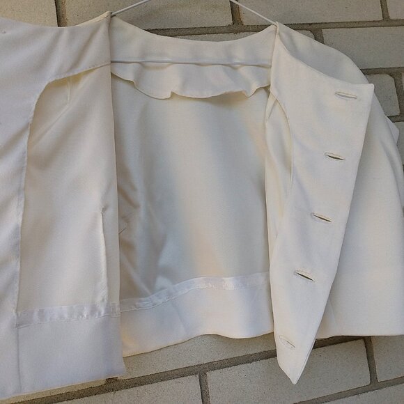 Vintage 60s Off-White Bolero Dress Jacket 42"B Rockabilly Formal Crepe Chiffon - Picture 3 of 10
